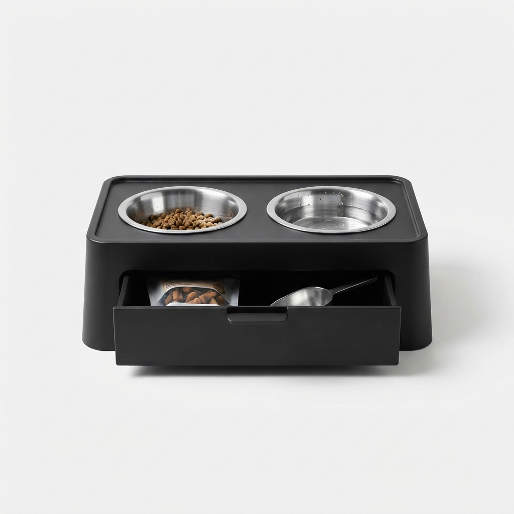 DarkPaws dual pet feeding station organizer in black