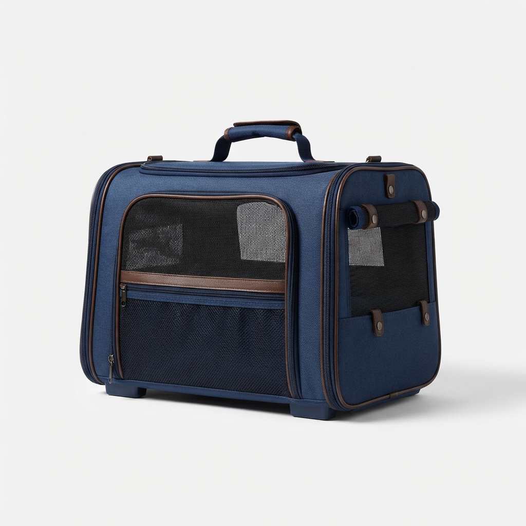 DarkPaws foldable soft-sided cat travel carrier in navy