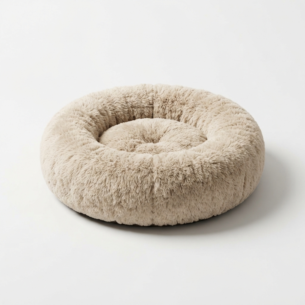 DarkPaws calming plush donut pet bed in beige