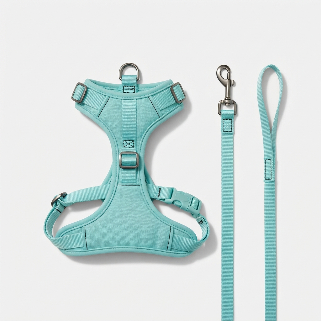 DarkPaws adjustable cat harness and leash set in aquamarine