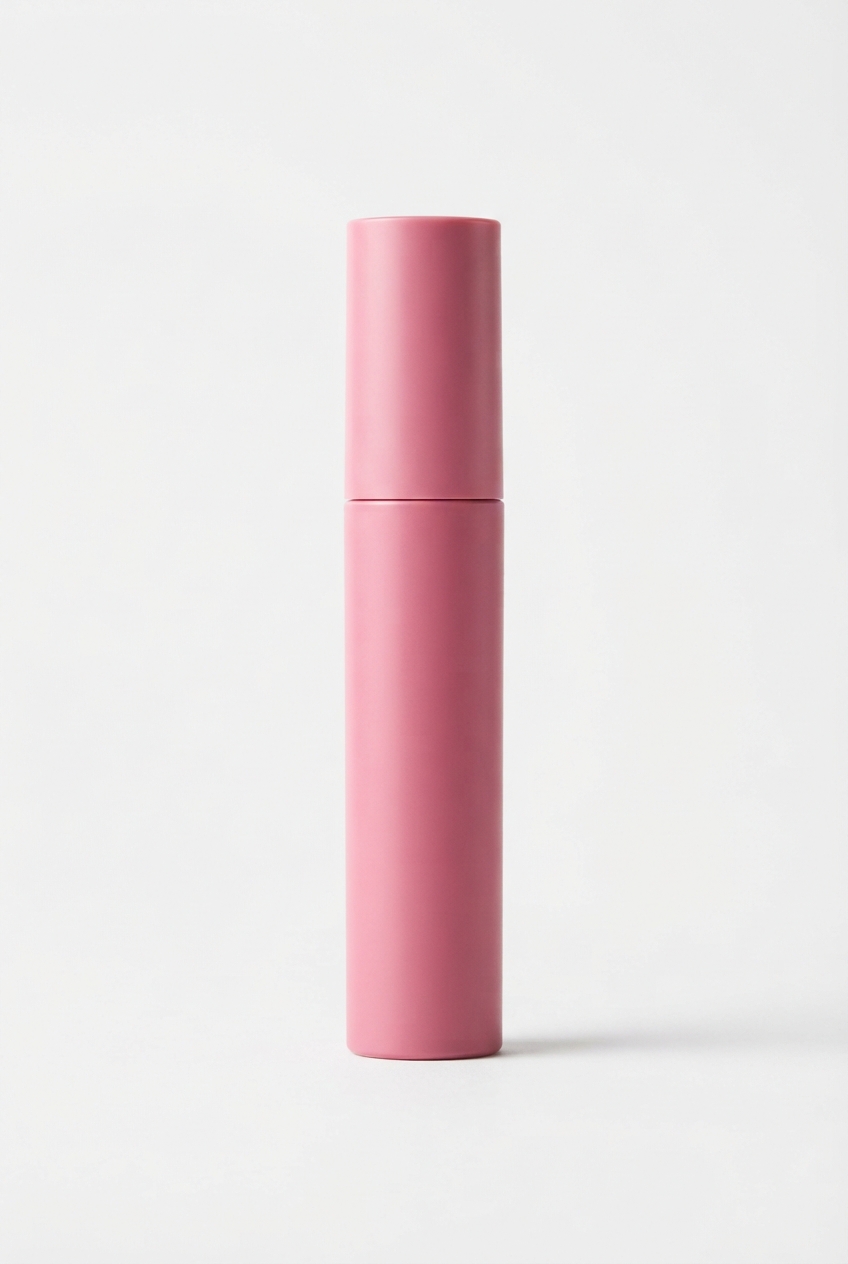 Pink lip tint tube centered on matte off-white surface