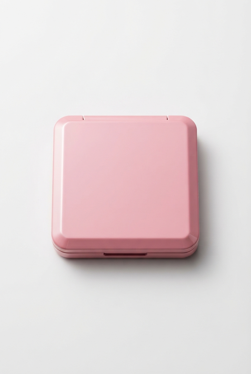 Pink lip palette compact centered on matte off-white background
