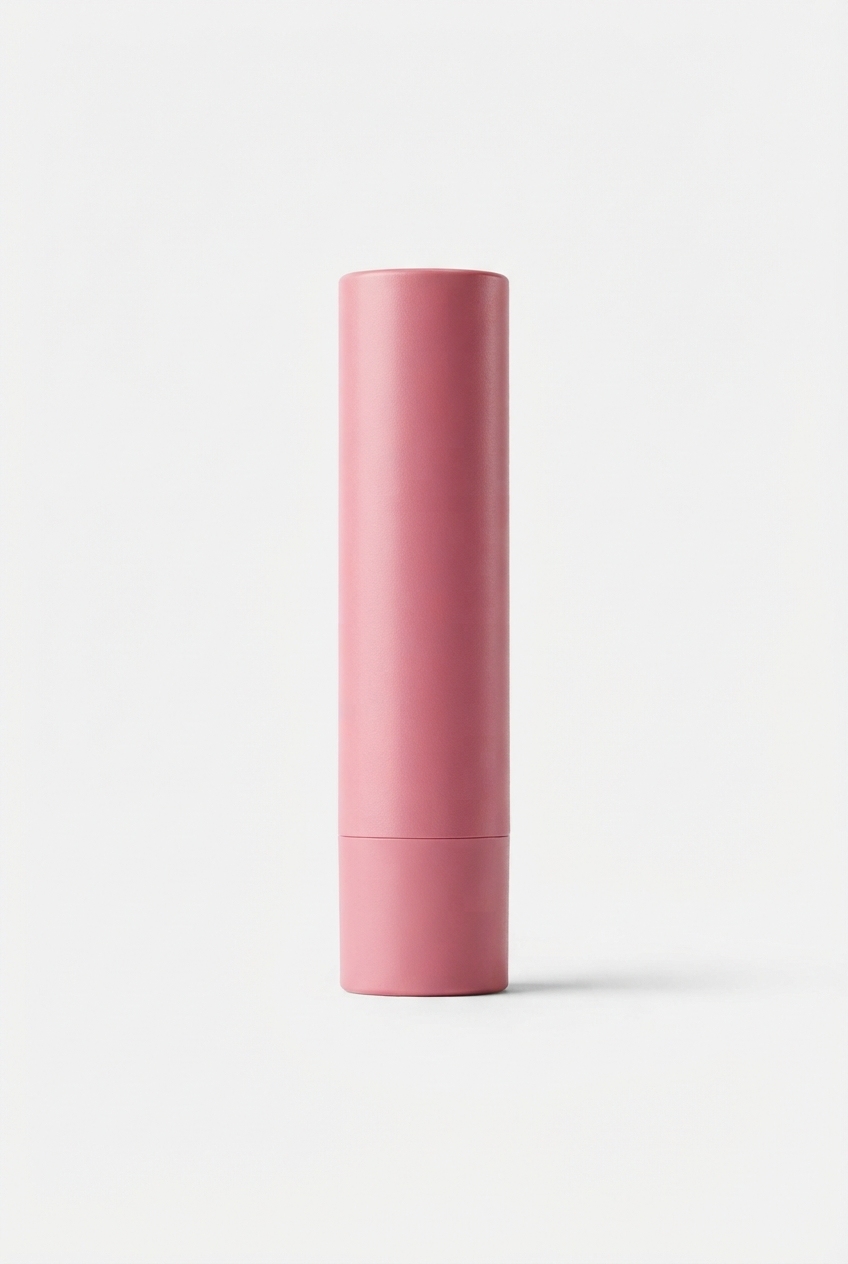 Pink tinted lip shield stick centered on matte off-white background