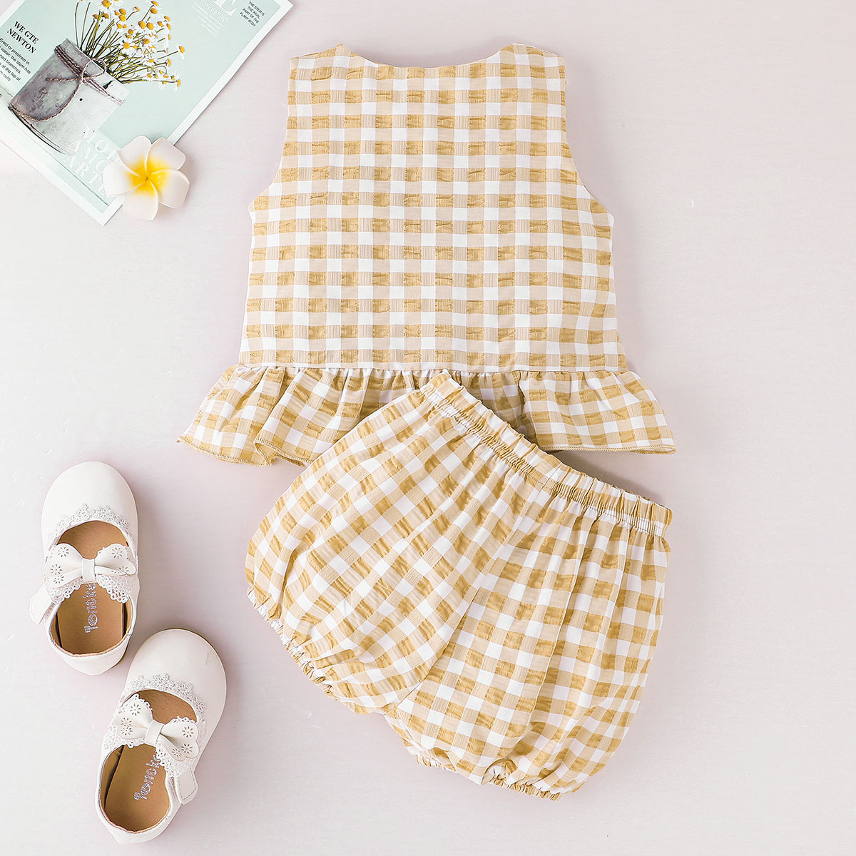 Baby Girl Plaid Sleeveless Top And Shorts Wholesale