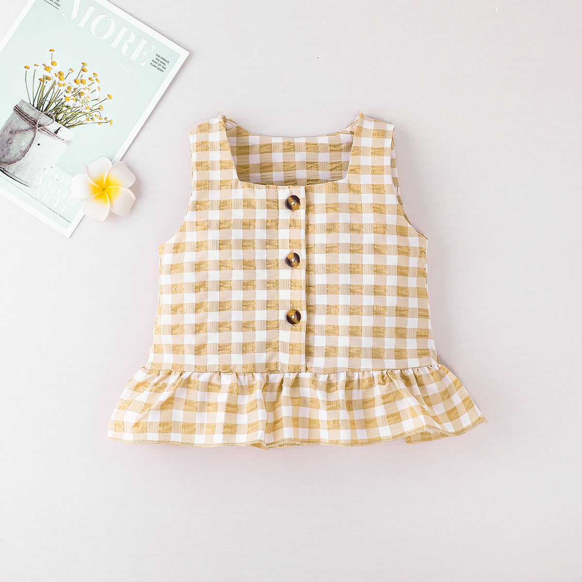 Baby Girl Plaid Sleeveless Top And Shorts Wholesale