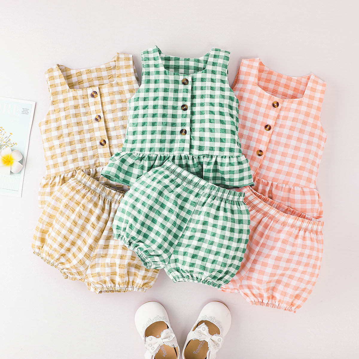 Baby Girl Plaid Sleeveless Top And Shorts Wholesale