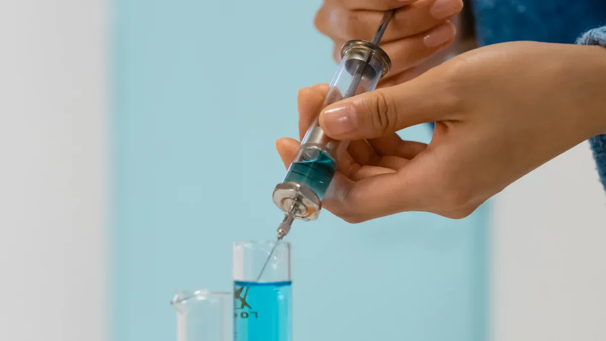 Injection of blue needle