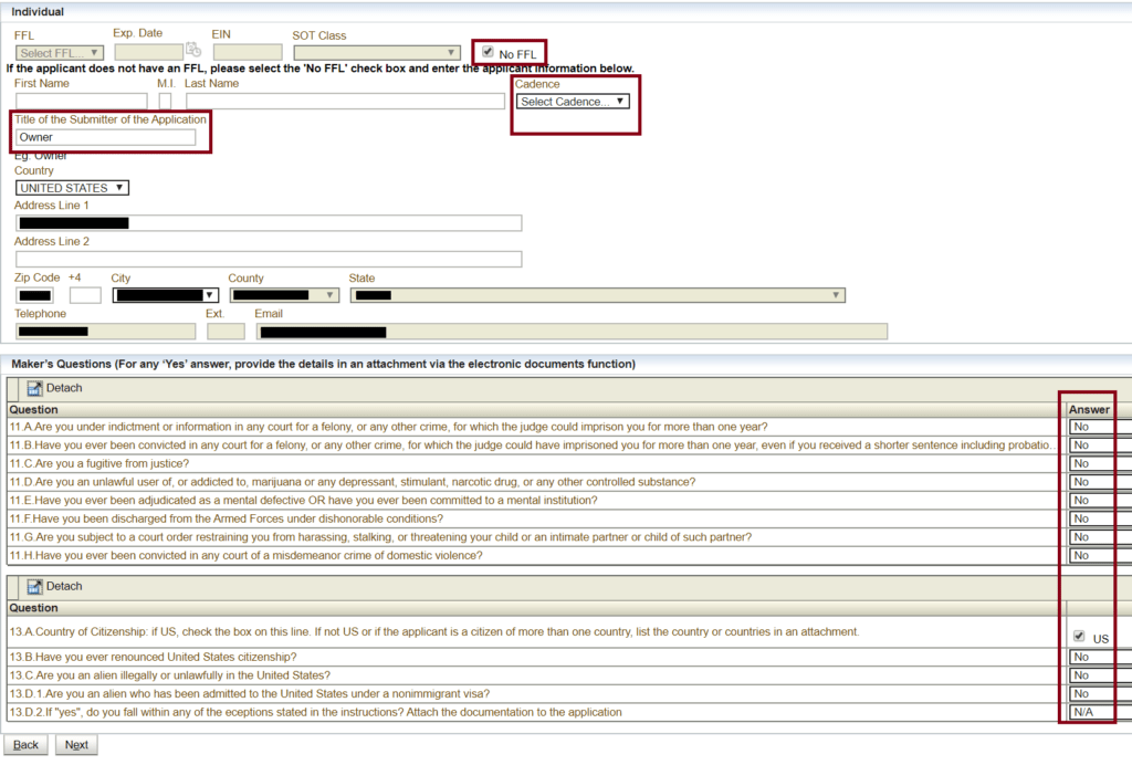 Entering Applicant’s Personal Information