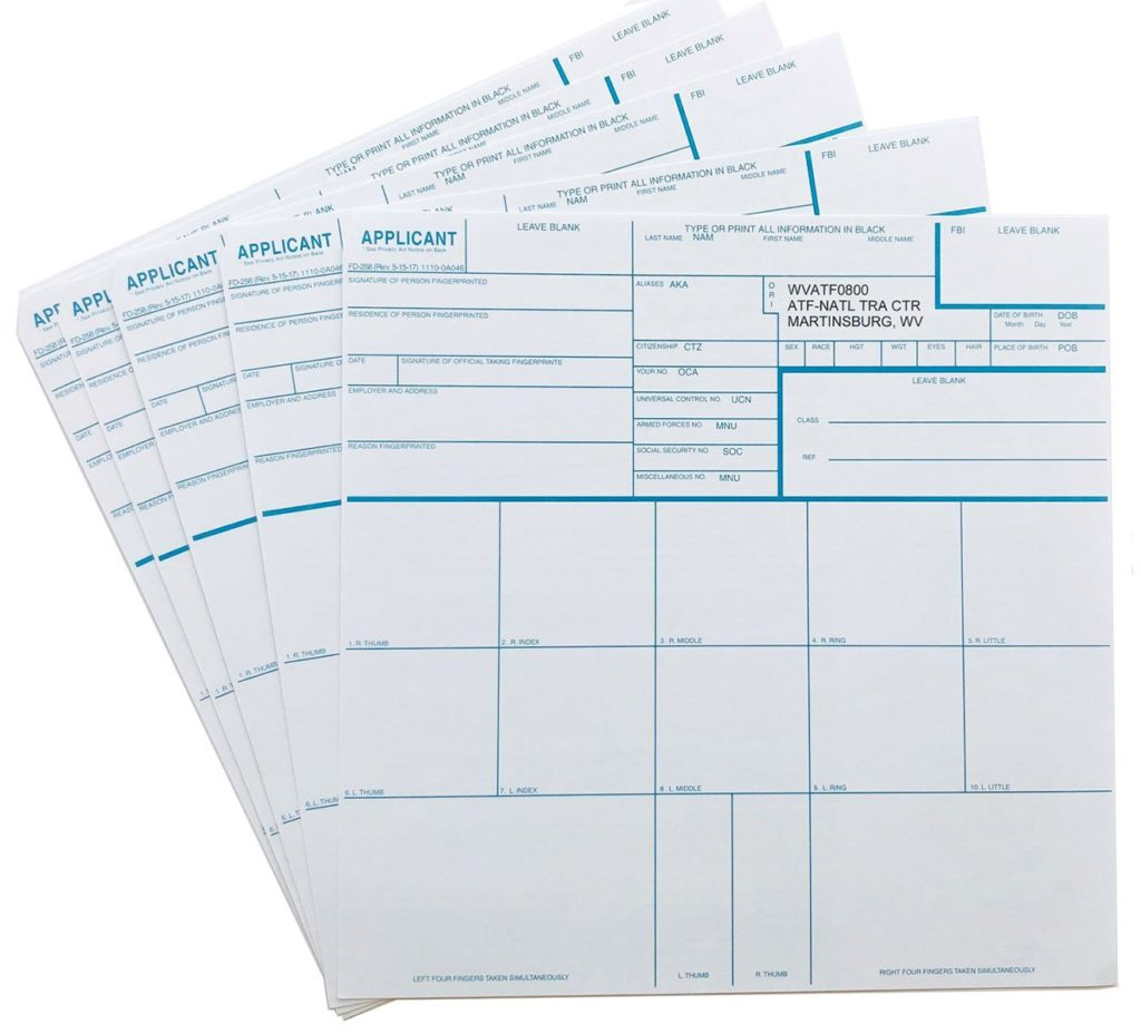 FD-258 Fingerprinting Cards