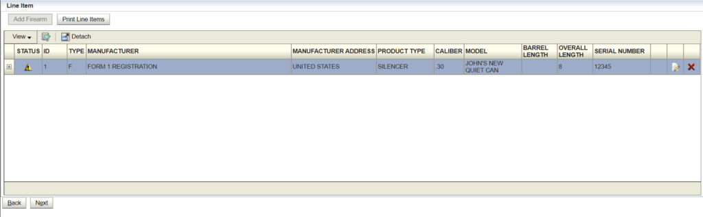 Line Item page