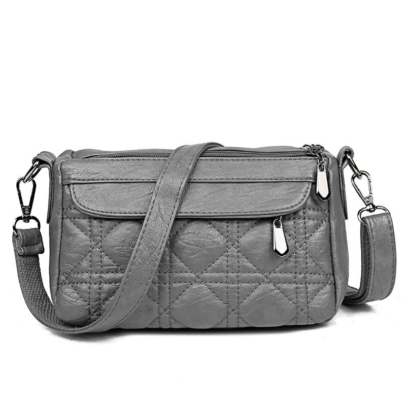 Ladies double-layer large capacity diagonal shoulder bag washed soft leather pouch mySite