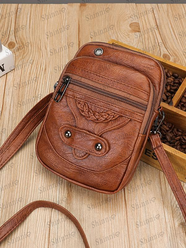 Vintage Studded Washed Leather Crossbody Bag mySite