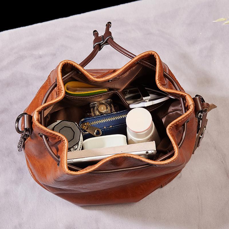 Retro Fashion Shoulder Slung Large Capacity Cable Embroidered Plaid Bucket mySite