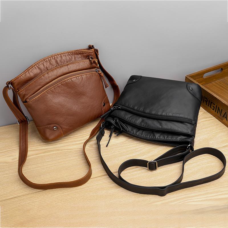 Casual soft leather solid color large capacity shoulder bag mySite