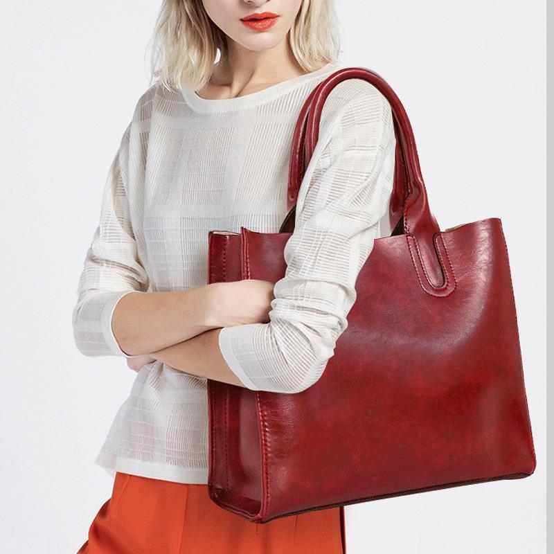 Women's new retro three-piece fashion oil wax leather large-capacity handbag mySite