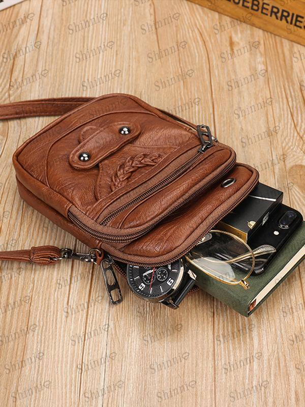 Vintage Studded Washed Leather Crossbody Bag mySite