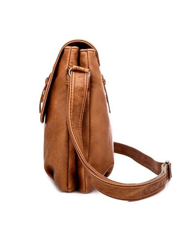 Vintage Washed Leather Pleated Utility Bag mySite