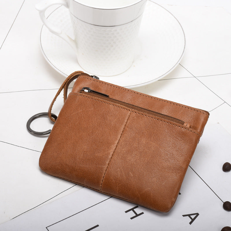 Retro zipper short cowhide small change card holder mySite