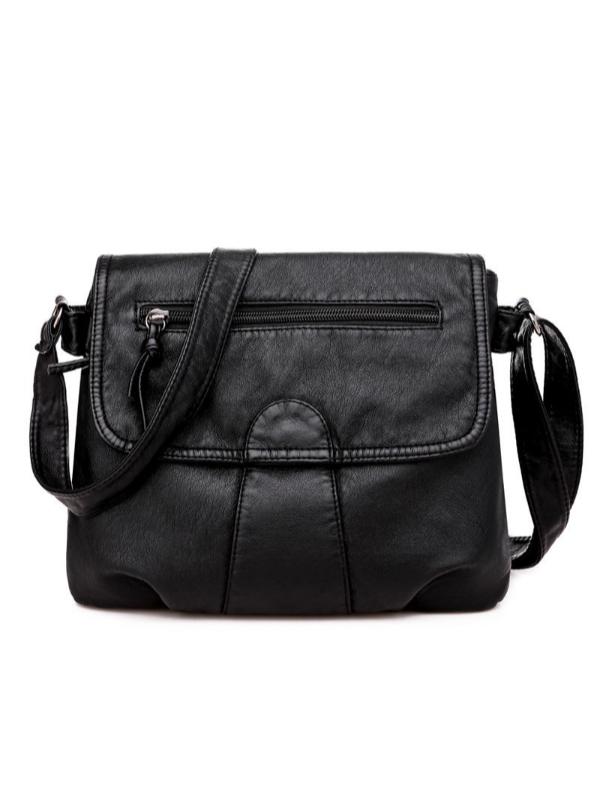 Vintage Washed Leather Pleated Utility Bag mySite