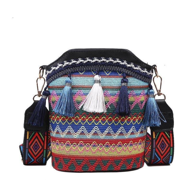Ladies ethnic style personality one-shoulder messenger bag tassel bucket bag mySite