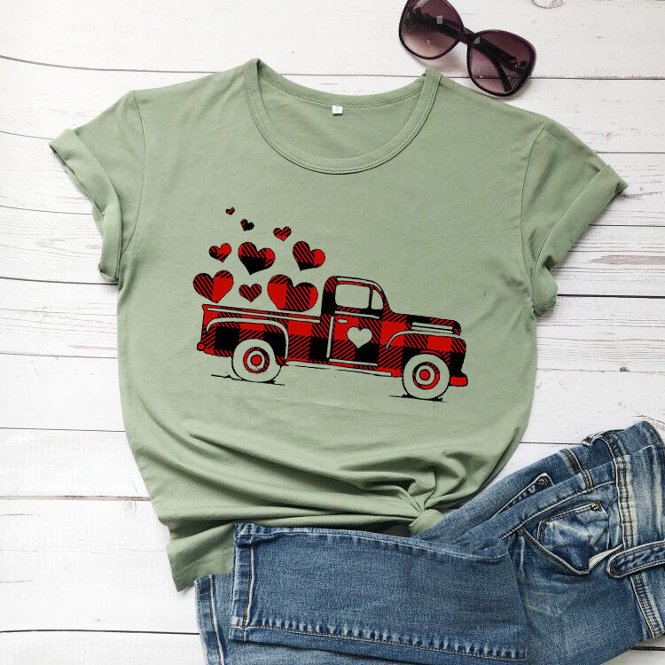 [Copy]-9-勿删-大大大商品-极端商品-500sku-%^&8990004457890#$$%^&*@#%%^&&*())(**&^%$!@#$%^&*()#$%^&*(($%^&*()$%^&*(#$%^&*()#$%^&*()Plaid Printed Splicing Car Heart T-Shirt Valentine's Day women fashion pure cotton casual lover gift young hipster tees art tops