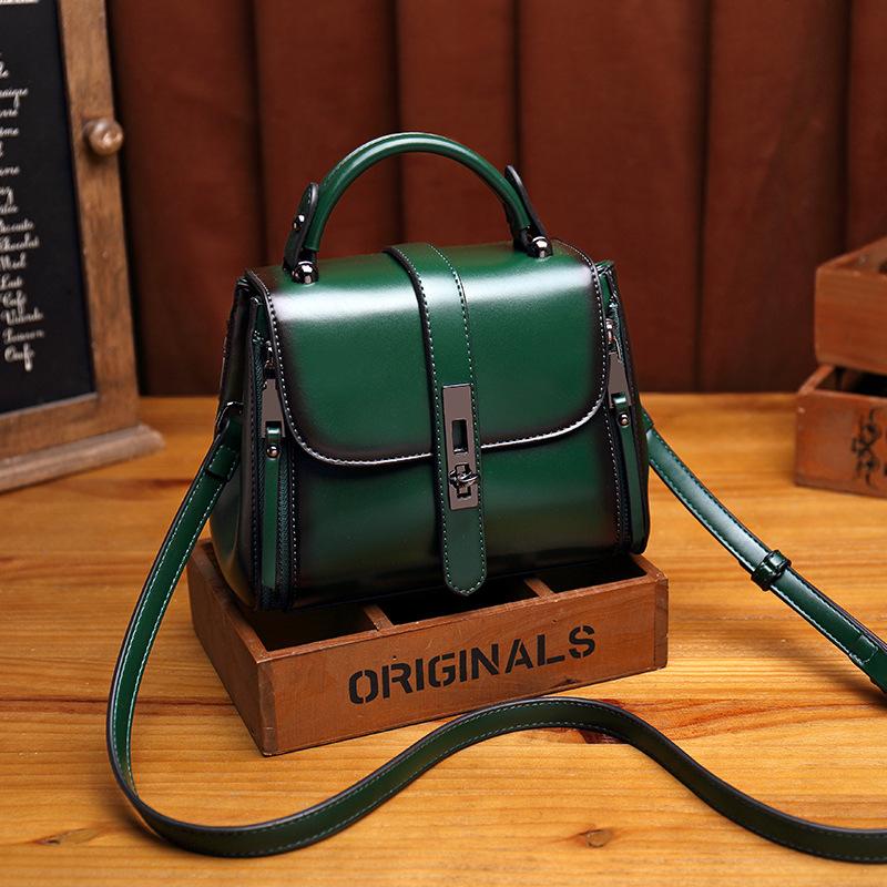 Vintage Women's bag leather fashion trend single shoulder diagonal bag flip bag mySite