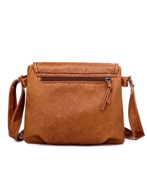 Vintage Washed Leather Pleated Utility Bag mySite