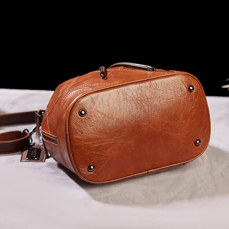 Retro Fashion Shoulder Slung Large Capacity Cable Embroidered Plaid Bucket mySite