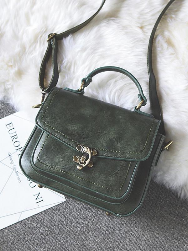 Vintage Unique Buckle Washed Leather Bag mySite