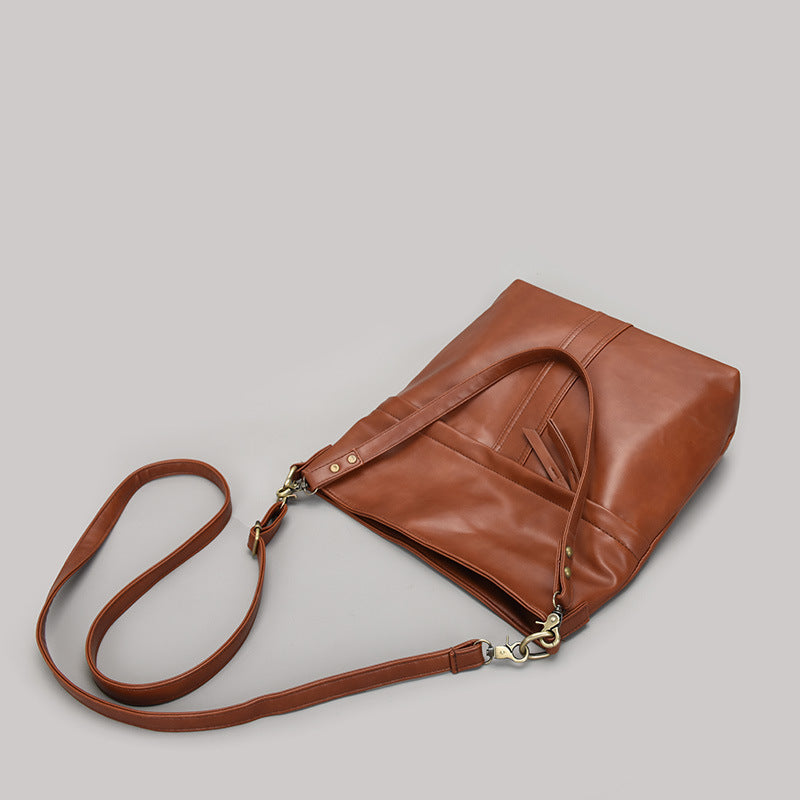 European and American style oil wax leather one-shoulder messenger bag fashion trend big bag trendy casual wear mySite