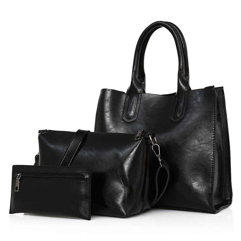 Women's new retro three-piece fashion oil wax leather large-capacity handbag mySite