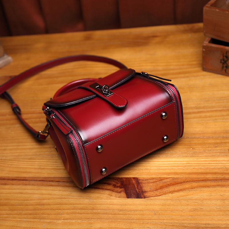 Vintage Women's bag leather fashion trend single shoulder diagonal bag flip bag mySite