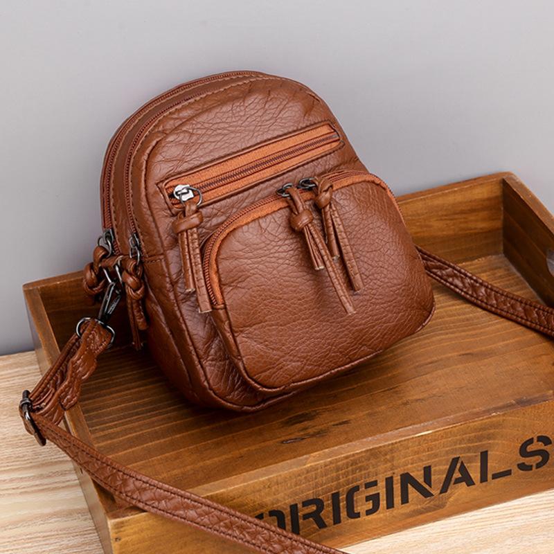 Casual soft leather solid color large capacity shoulder bag mySite