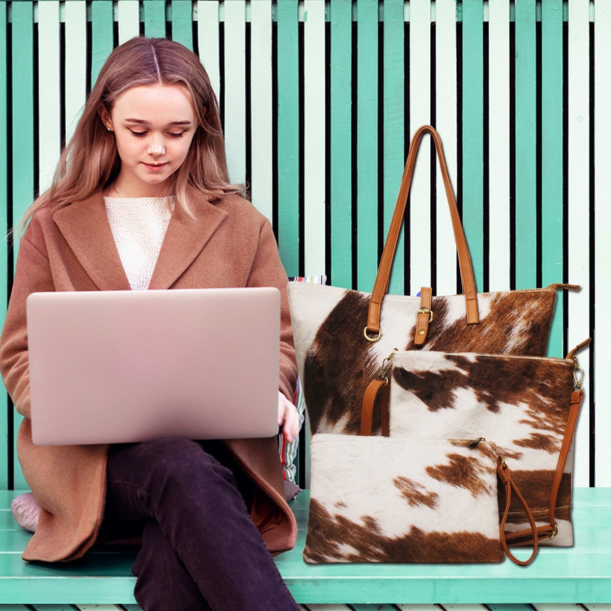 PU cotton plush super soft cow pattern three-piece makeup hand-held one-shoulder handbag mySite