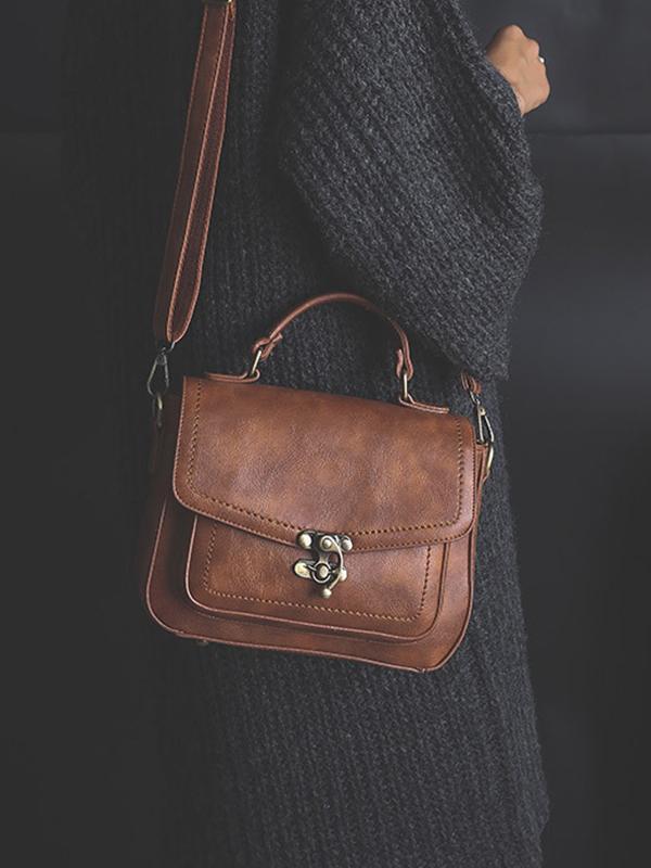 Vintage Unique Buckle Washed Leather Bag mySite