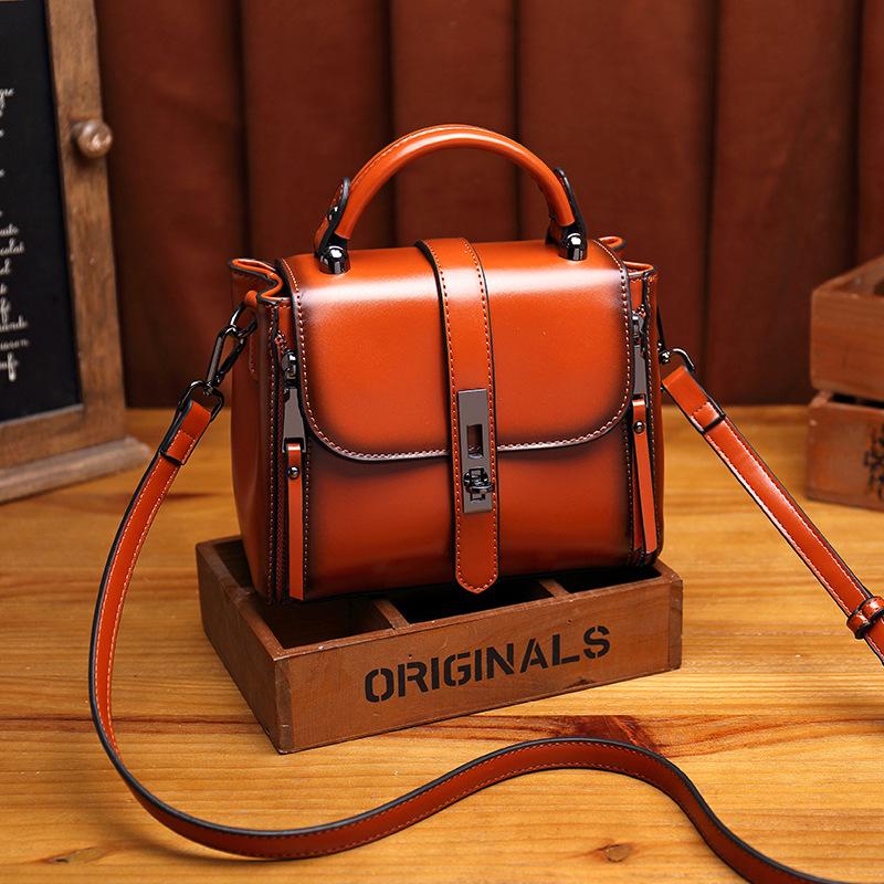 Vintage Women's bag leather fashion trend single shoulder diagonal bag flip bag mySite