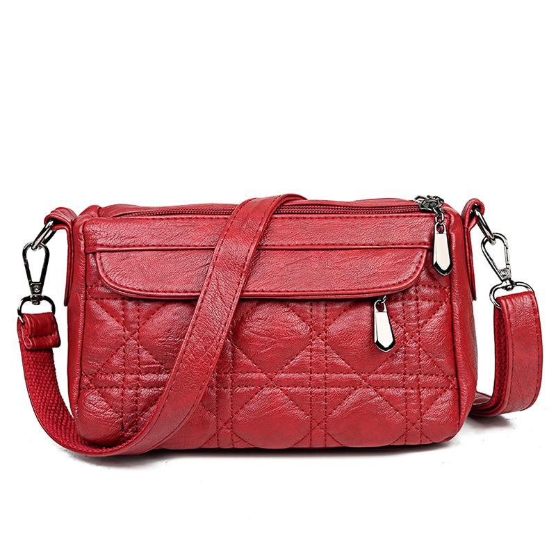 Ladies double-layer large capacity diagonal shoulder bag washed soft leather pouch mySite