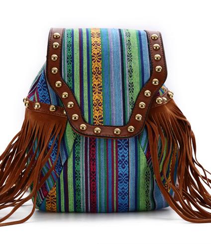 Ladies ethnic cloth bag casual fashion tassel backpack mySite