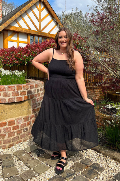 Textured Shirred Midaxi Dress