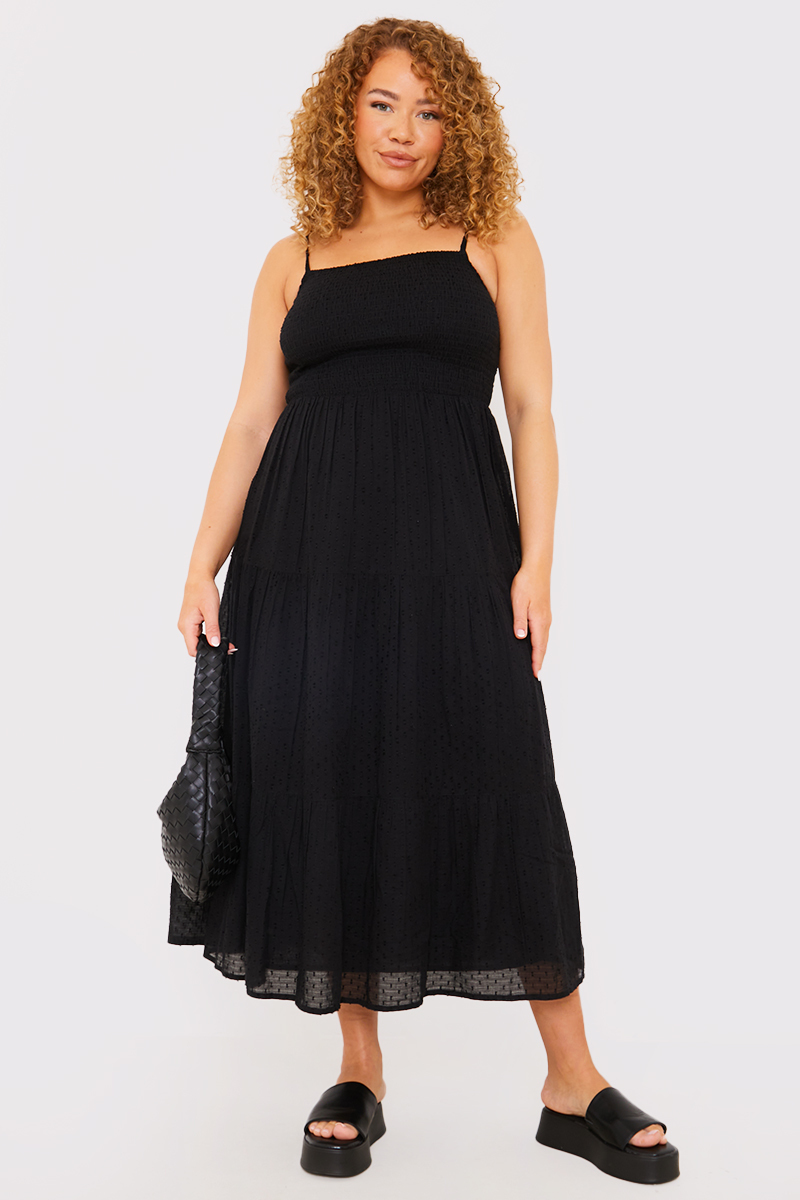 Textured Shirred Midaxi Dress