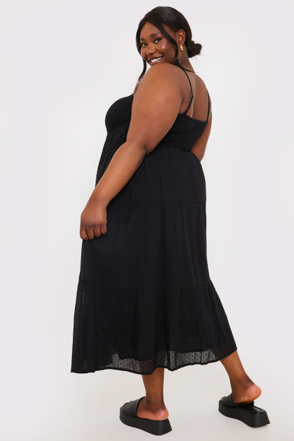 Textured Shirred Midaxi Dress