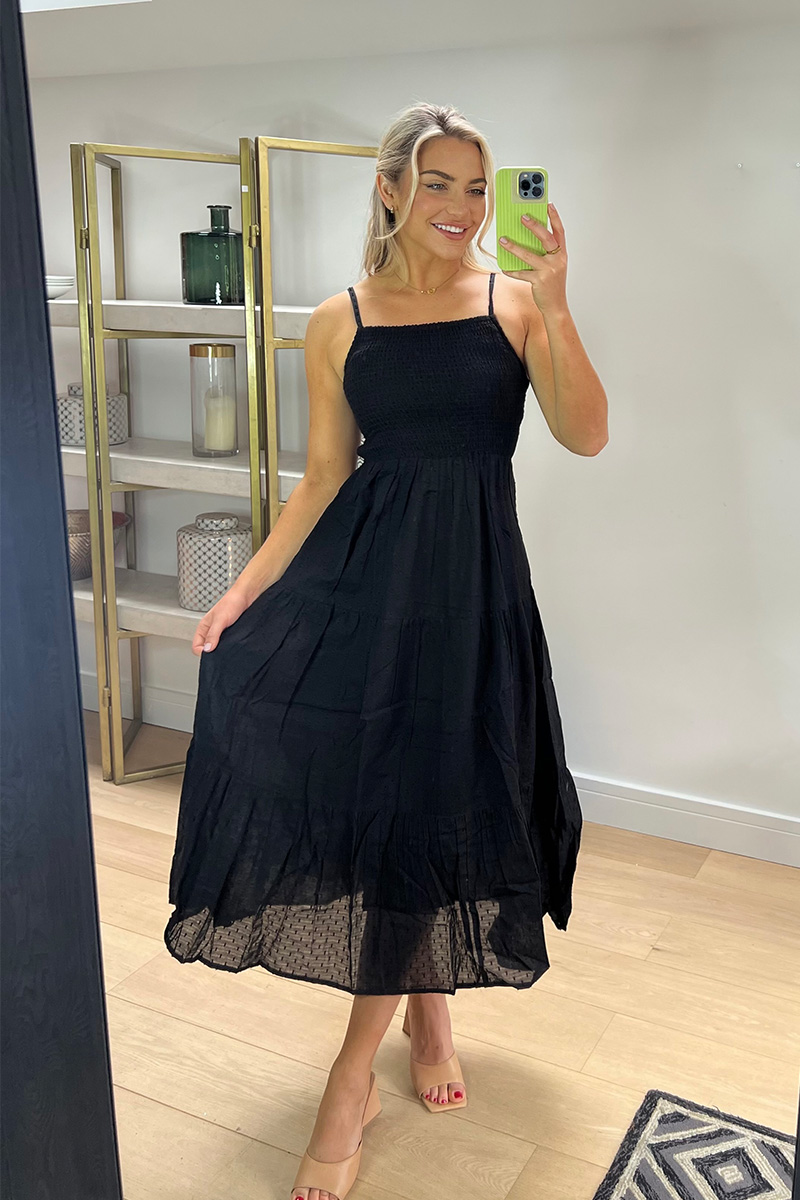 Textured Shirred Midaxi Dress