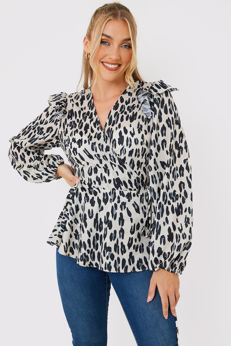 Leopard Print Wrap Blouse
