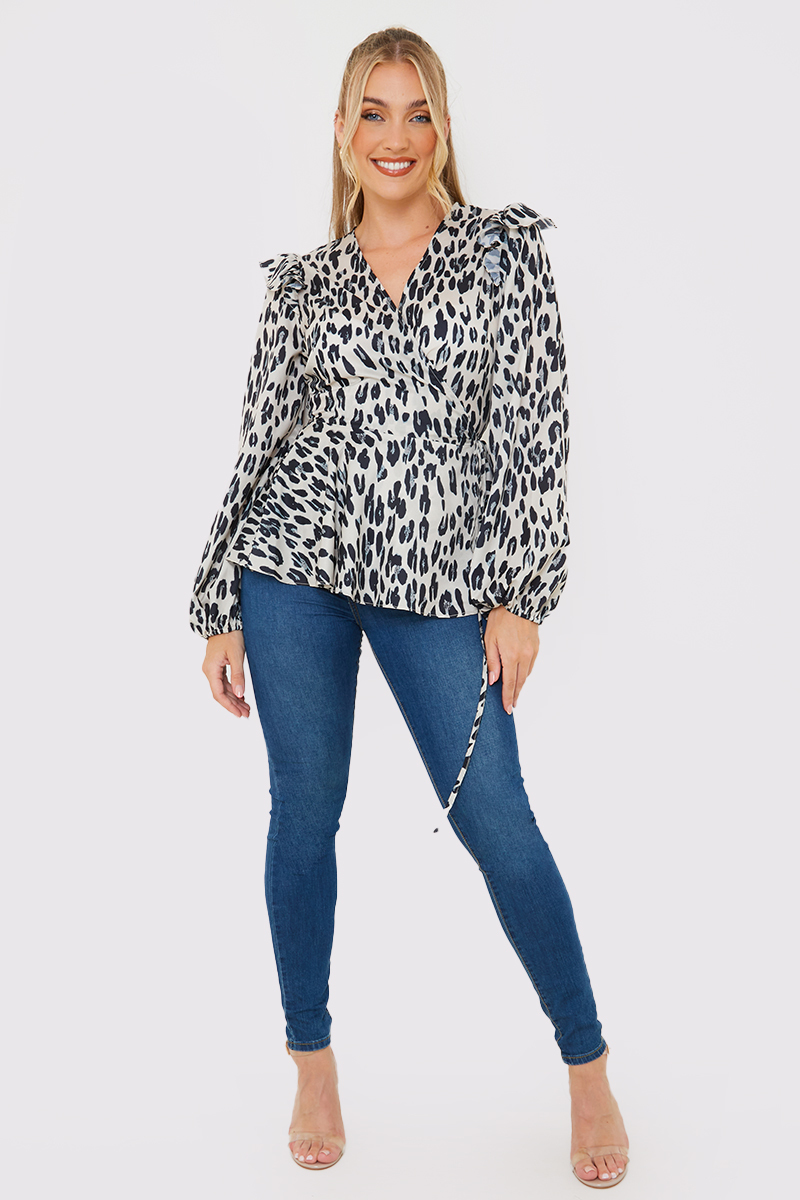 Leopard Print Wrap Blouse