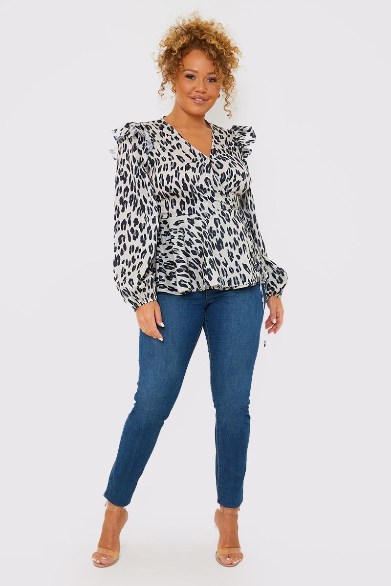 Leopard Print Wrap Blouse