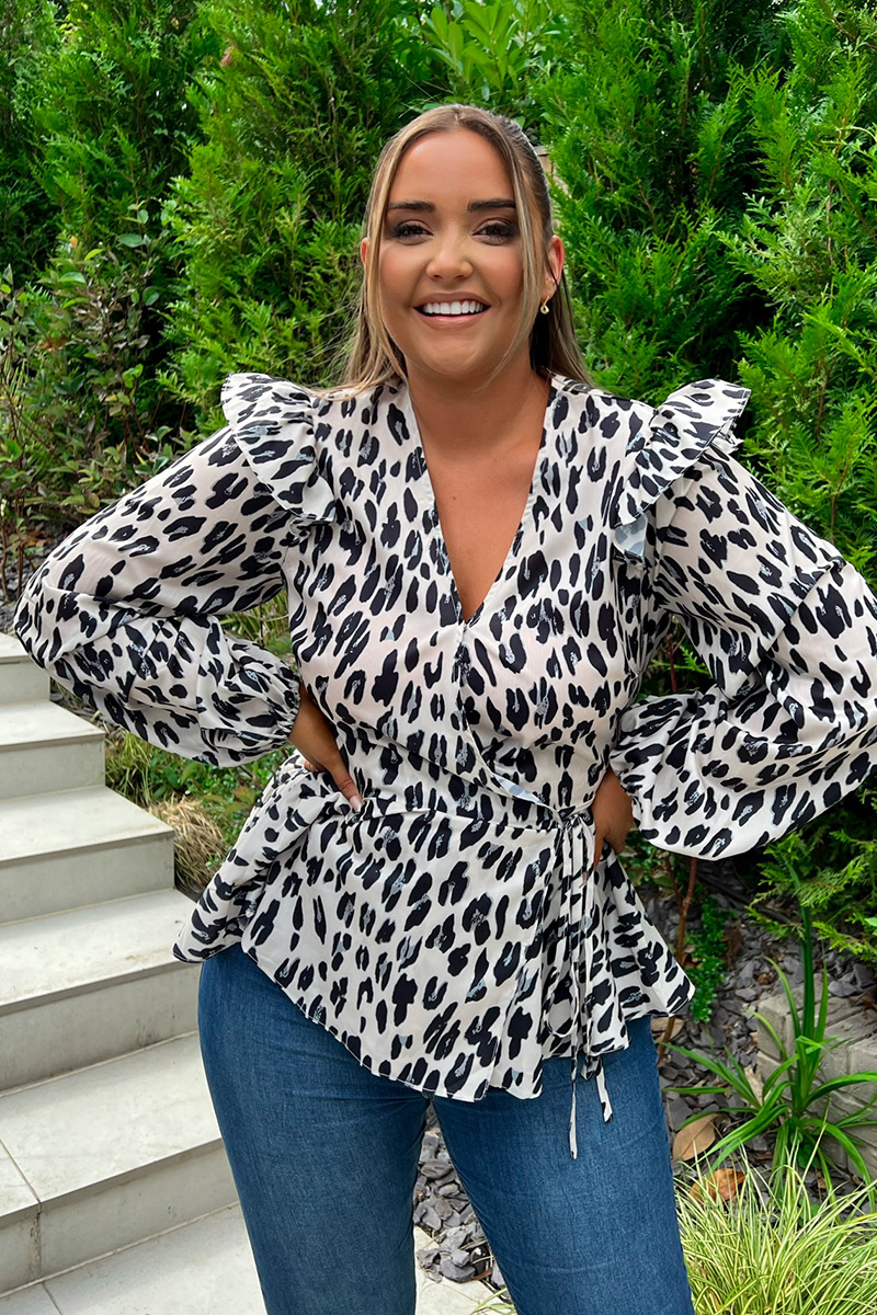 Leopard Print Wrap Blouse