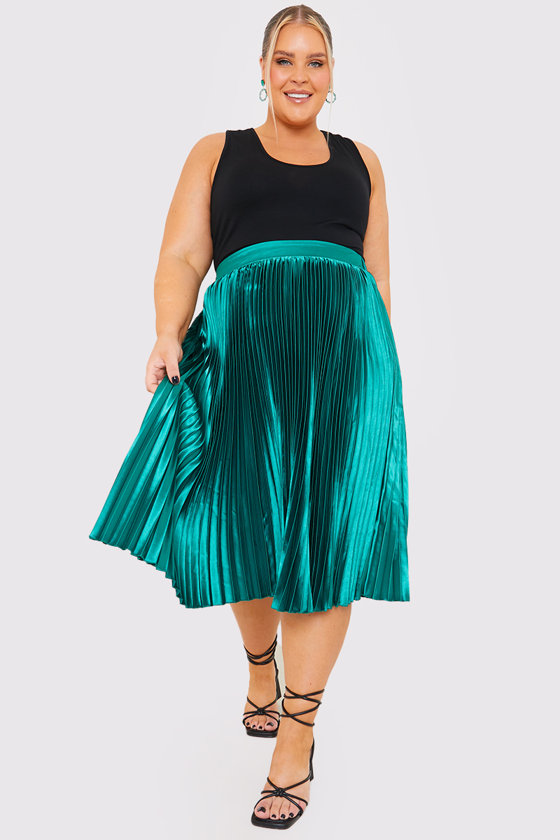 Satin Pleated Midi Skirt