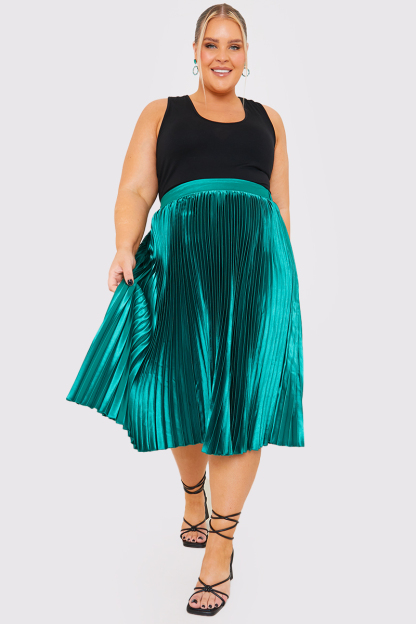 Satin Pleated Midi Skirt