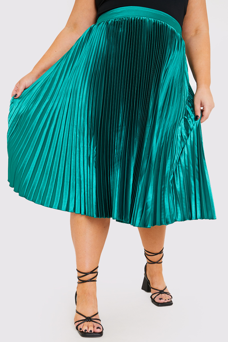 Satin Pleated Midi Skirt