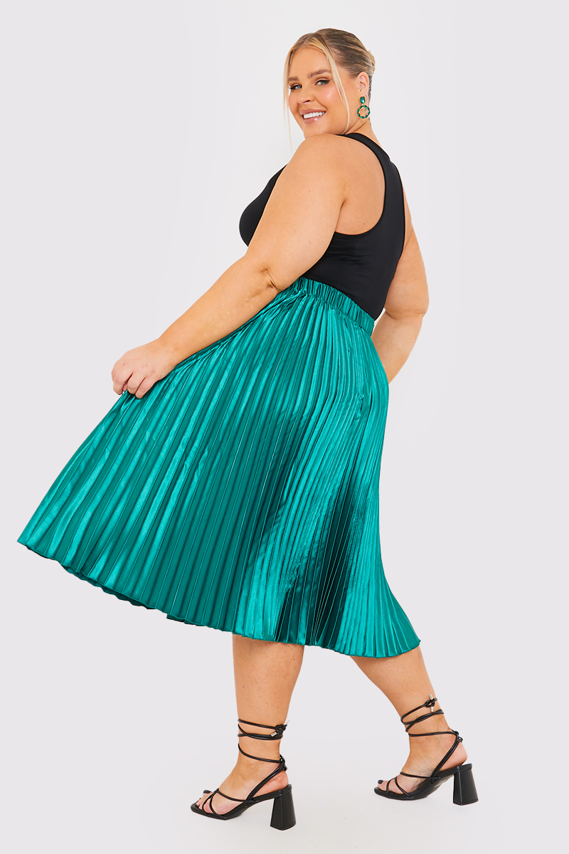 Satin Pleated Midi Skirt